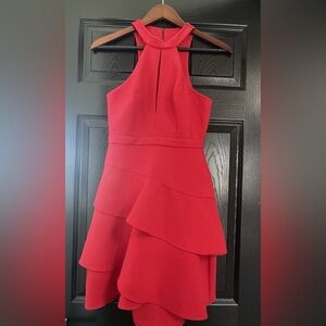 Women’s BCBGMAXAZRIA Red Asymmetrical Sleeveless Midi Dress Women’s size 0
